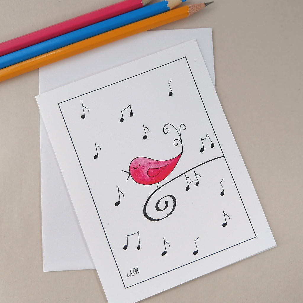 Red Songbird - Blank Note Card