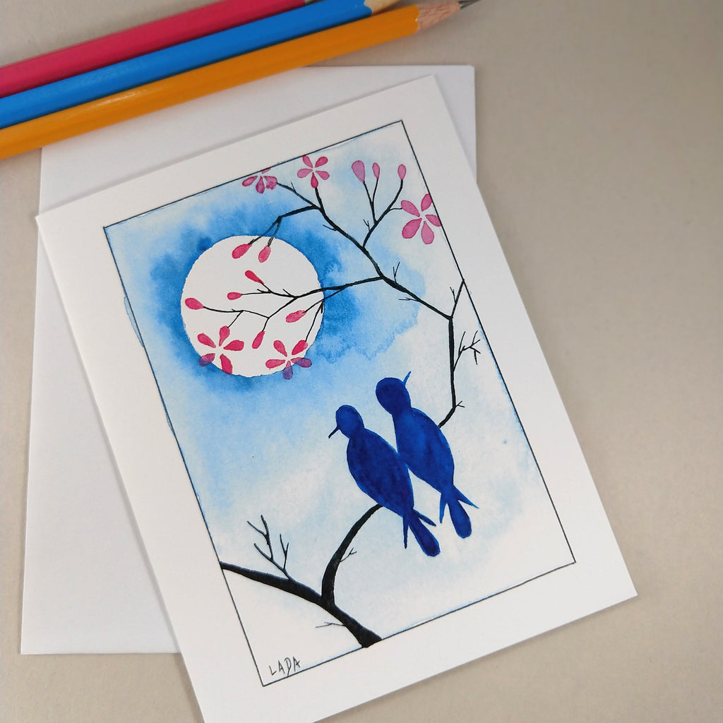 Birds in Moonlight - Blank Card