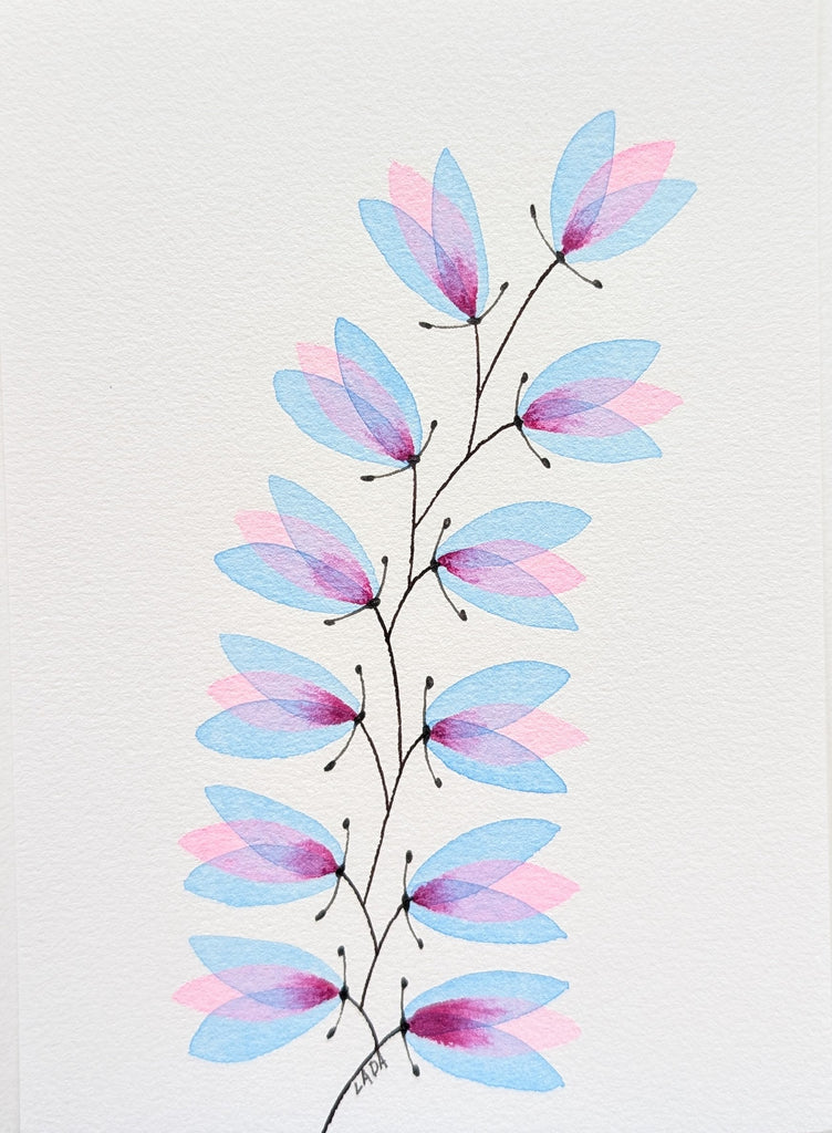Blue & Pink Petal Branch #16