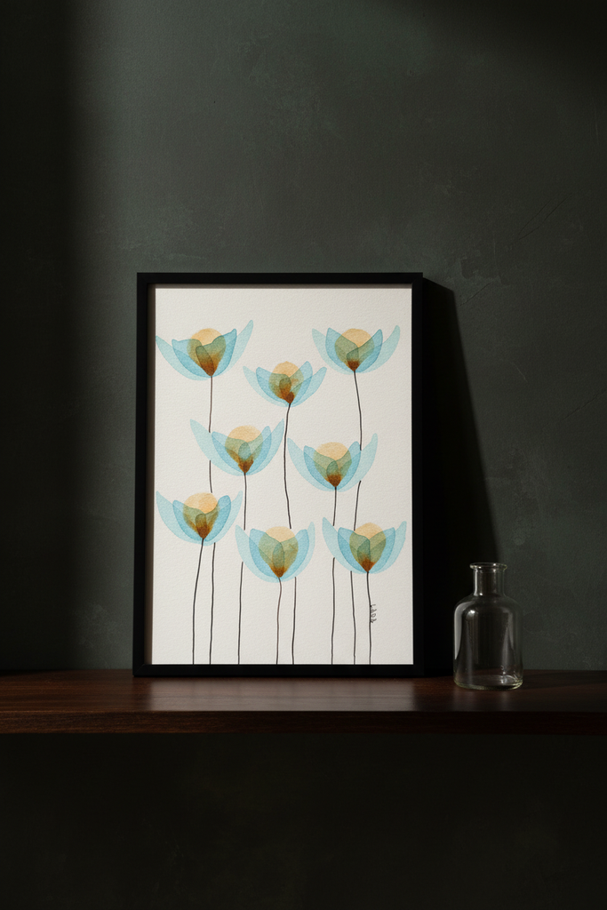 Blue Flower on dark shelf