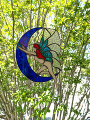 Fairy and Moon Handmade Stained Glass