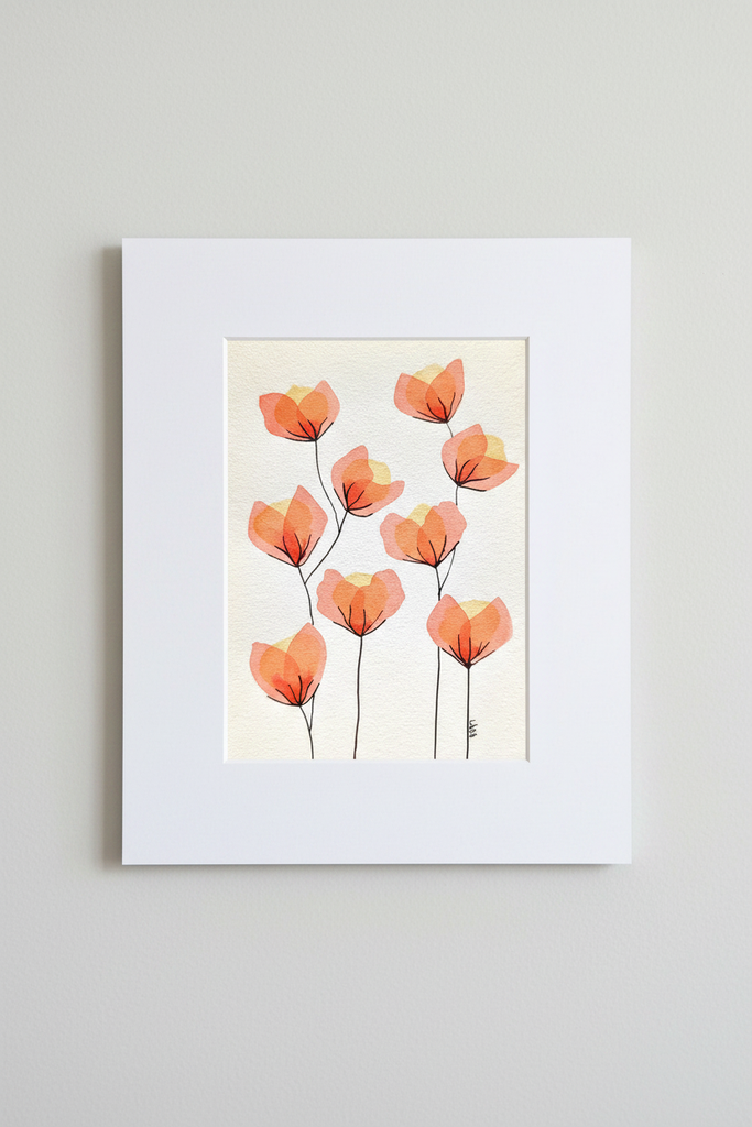 Peach Bloom #3 botanical artwork in white mat on neutral background