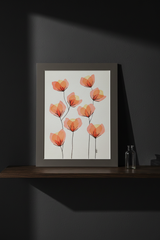 Peach Bloom #3 botanical artwork on a dark moody shelf
