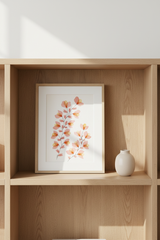 Pink Blossom Branch botanical artwork on a light minimal shelf