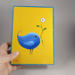 Blue Bird with Flower Art Print