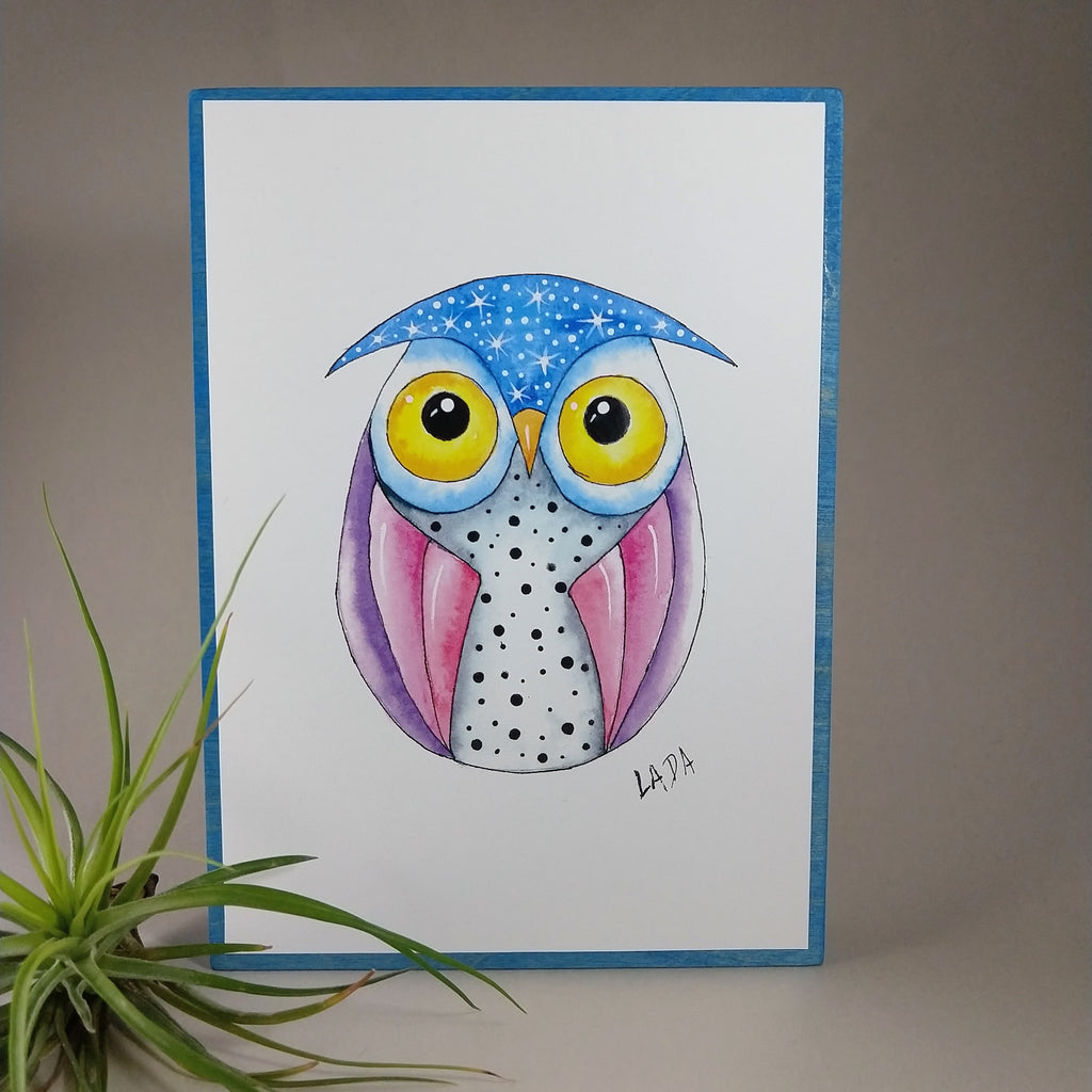 Colorful Gray Owl Art Print