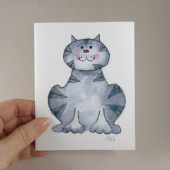 Whimsical Gray Cat - Blank Note Card