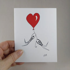 Whimsical Heart Balloon With People - Blank Note Card