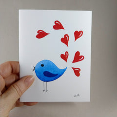 Whimsical Blue Bird With Heart Tail - Blank Note Card