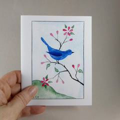 Blue Bird on Branch - Blank Card