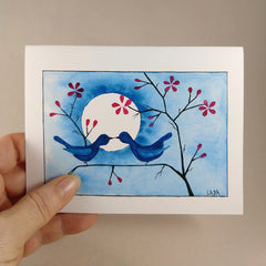 Birds Kissing In The Moonlight - Blank Card