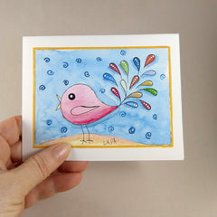 Red Bird With Colorful Tail - Blank Note Card