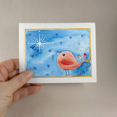 Red Bird With Star - Blank Note Card