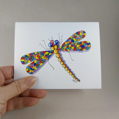 Colorful Mosaic Dragonfly - Blank Card