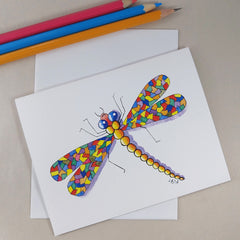 Colorful Mosaic Dragonfly - Blank Card