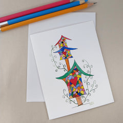 Colorful Mosaic Bird House - Blank Card