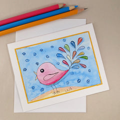 Red Bird With Colorful Tail - Blank Note Card