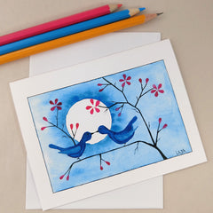 Birds Kissing In The Moonlight - Blank Card