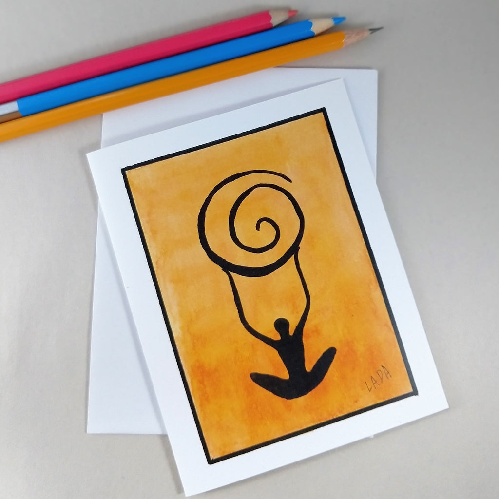 Whimsical Yoga - Blank Note Card - Orange