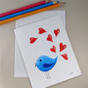 Whimsical Blue Bird With Heart Tail - Blank Note Card