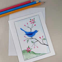 Blue Bird on Branch - Blank Card